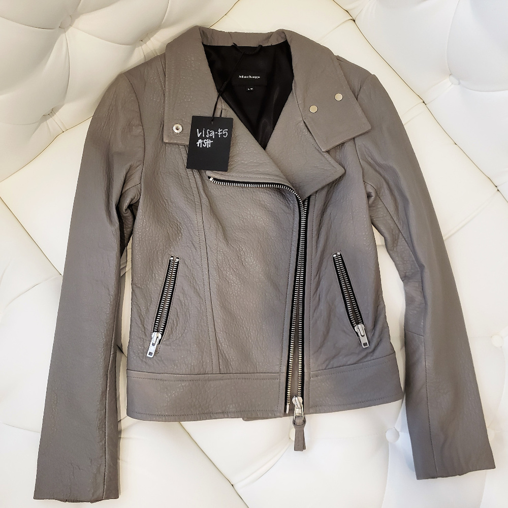 Mackage Lisa Grey Pebble Leather Moto Jacket: XS